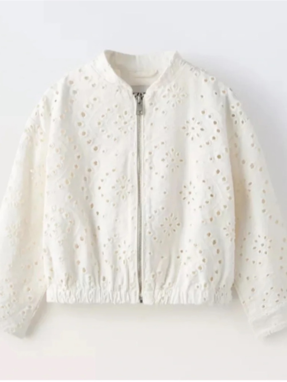 Zara Kids, Off-White Eyelet Bomber Jacket, Girls Size 8-9